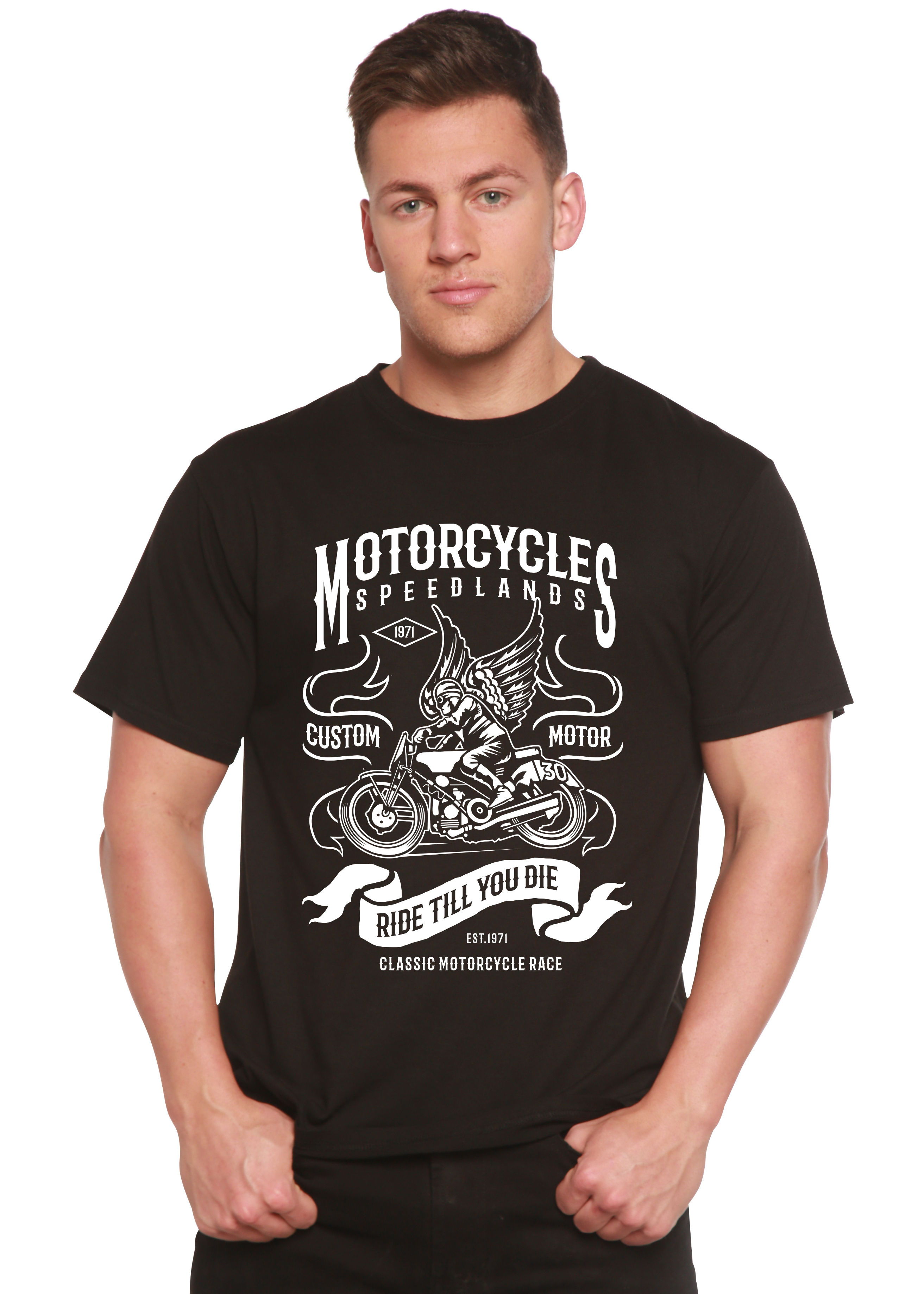 T-shirt graphique à manches courtes en viscose de bambou/coton biologique pour homme - Motos
