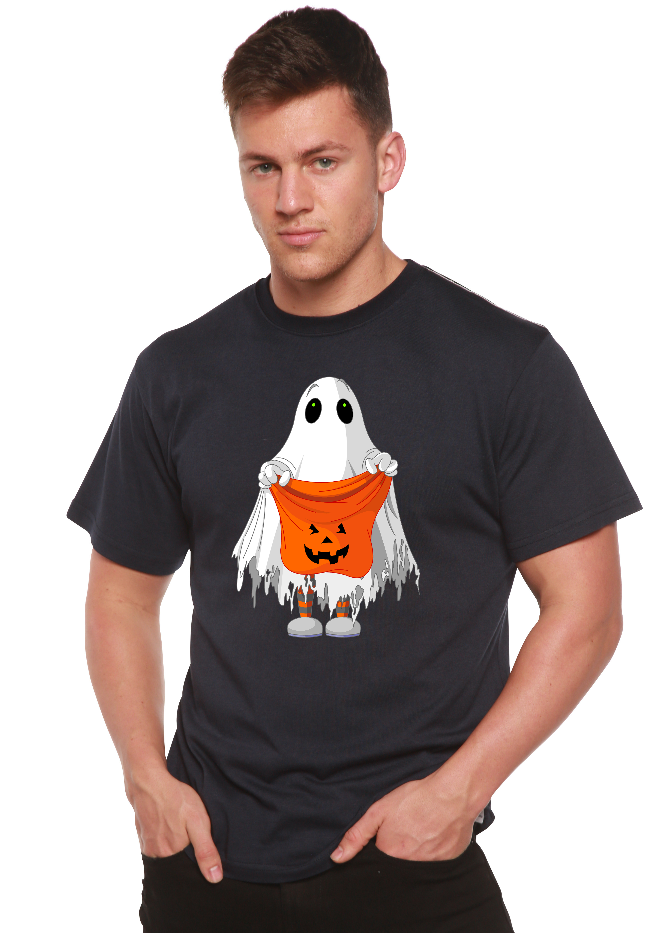 T-shirt graphique à manches courtes en bambou viscose/coton biologique motif Boo Halloween pour homme