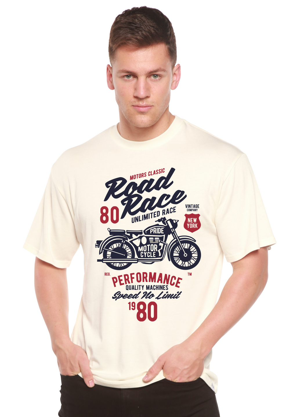 T-shirt graphique à manches courtes en viscose de bambou et coton biologique Spun Bamboo® Homme – Motos de course sur route