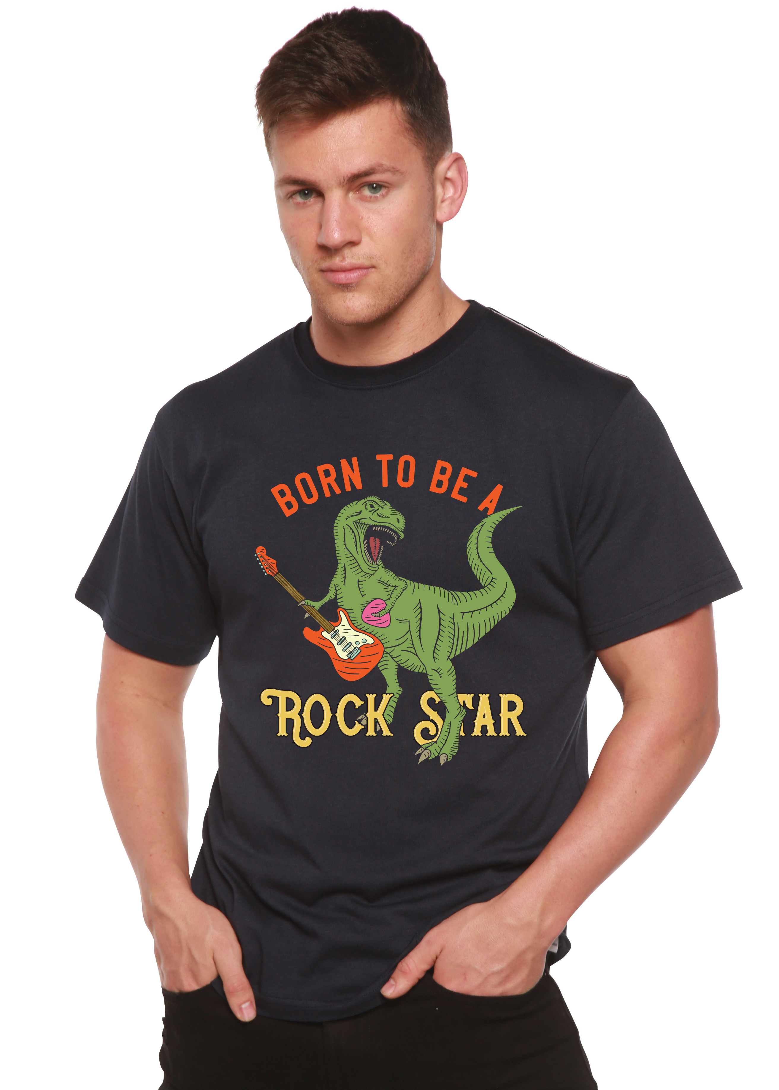 T-shirt graphique à manches courtes en viscose de bambou et coton biologique pour homme Born To Be A Rock Star