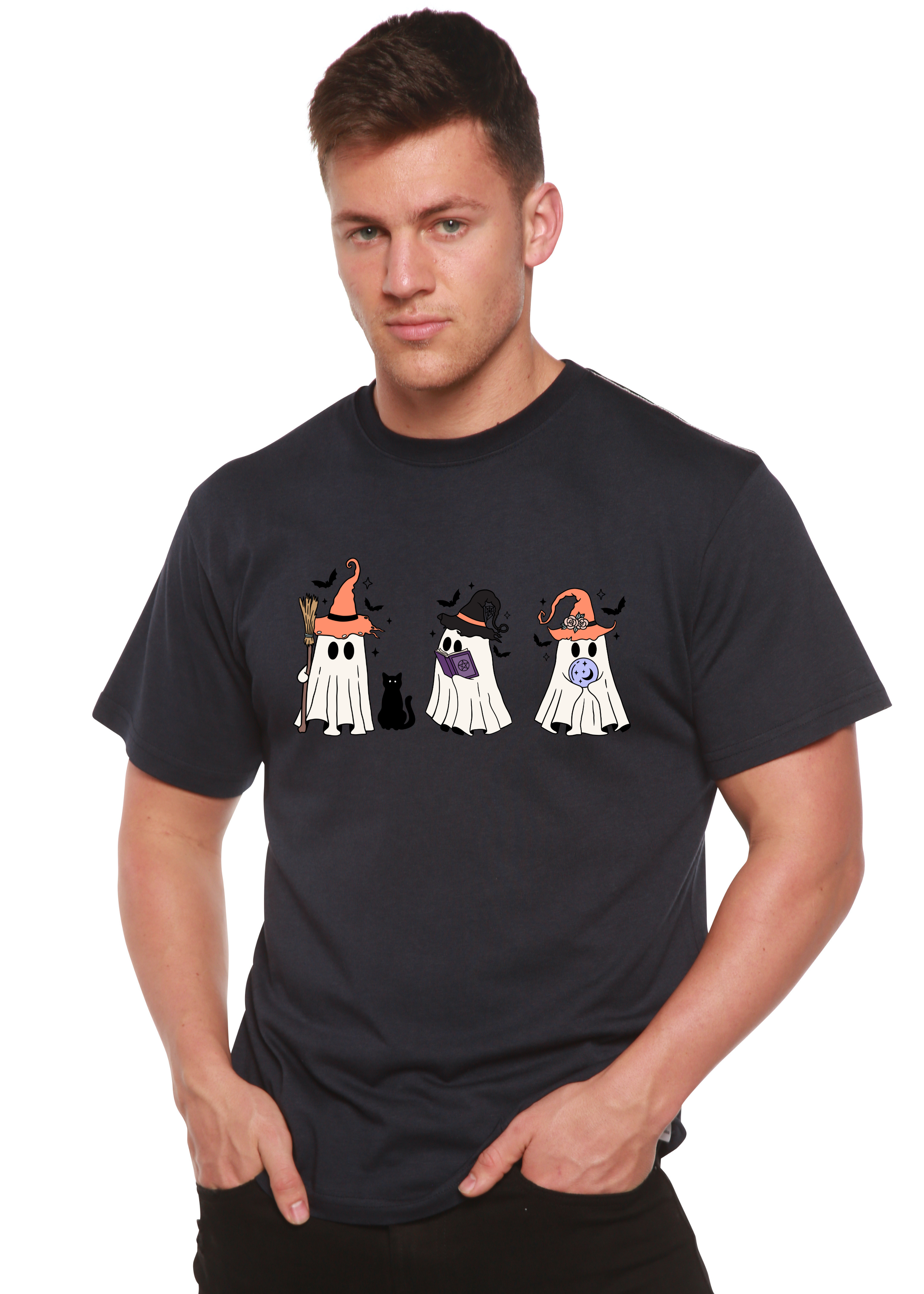 T-shirt graphique à manches courtes Halloween Boo pour homme en bambou viscose/coton biologique