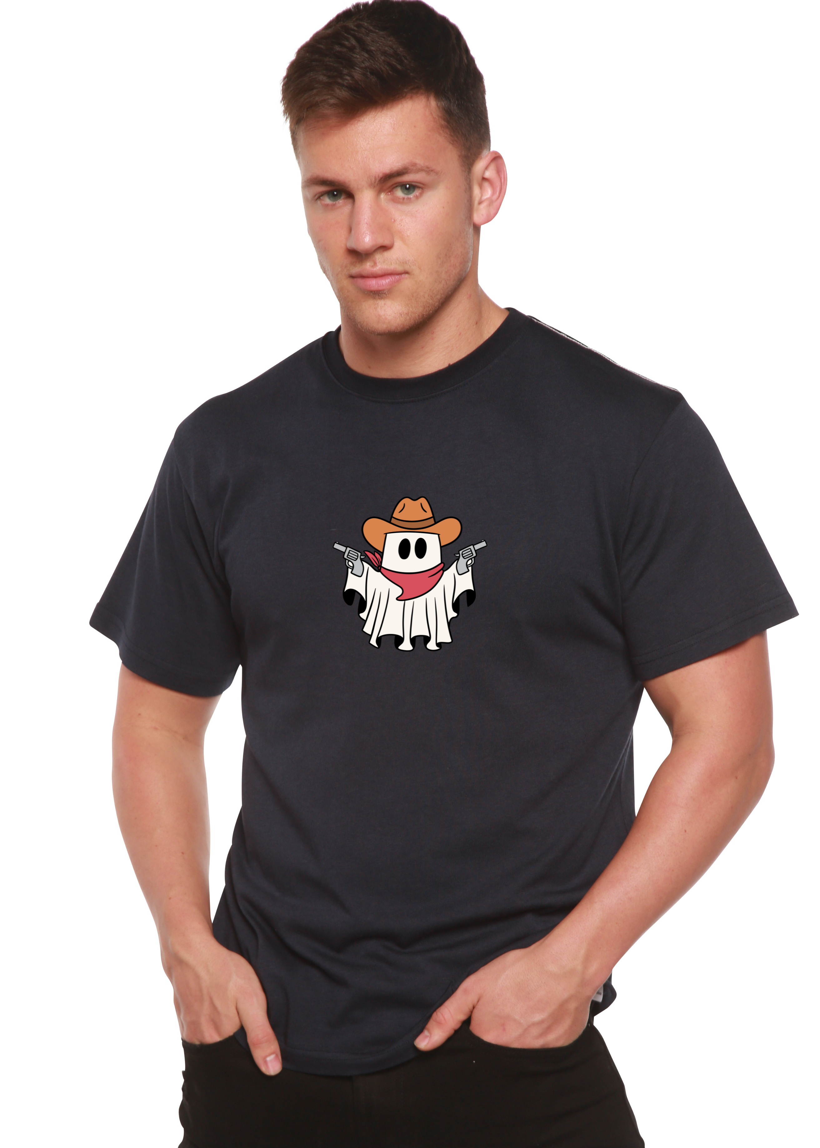T-shirt graphique unisexe à manches courtes en viscose de bambou et coton biologique Cowboy Ghost