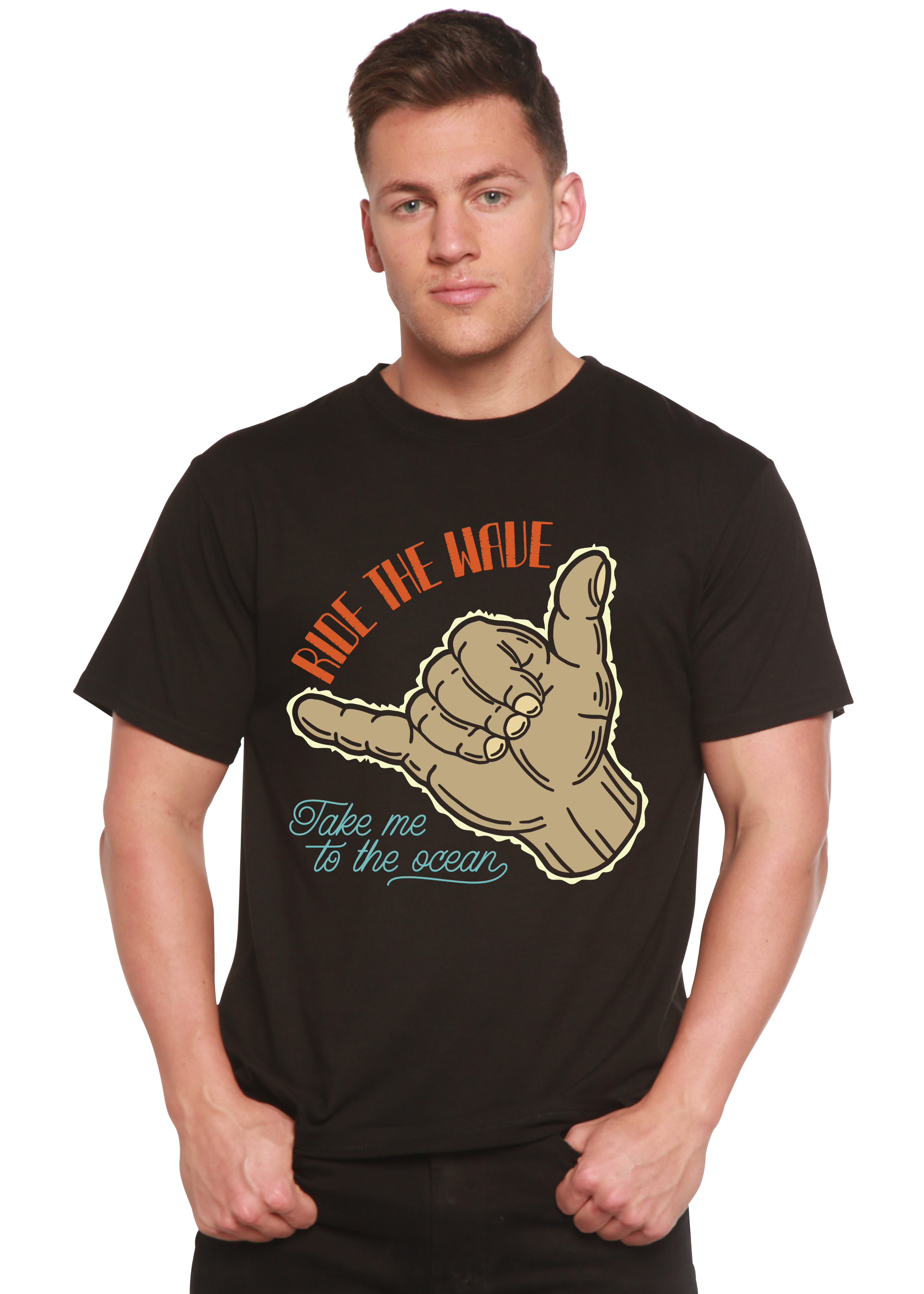 T-shirt graphique à manches courtes en viscose de bambou/coton biologique « Ride The Wave » pour homme