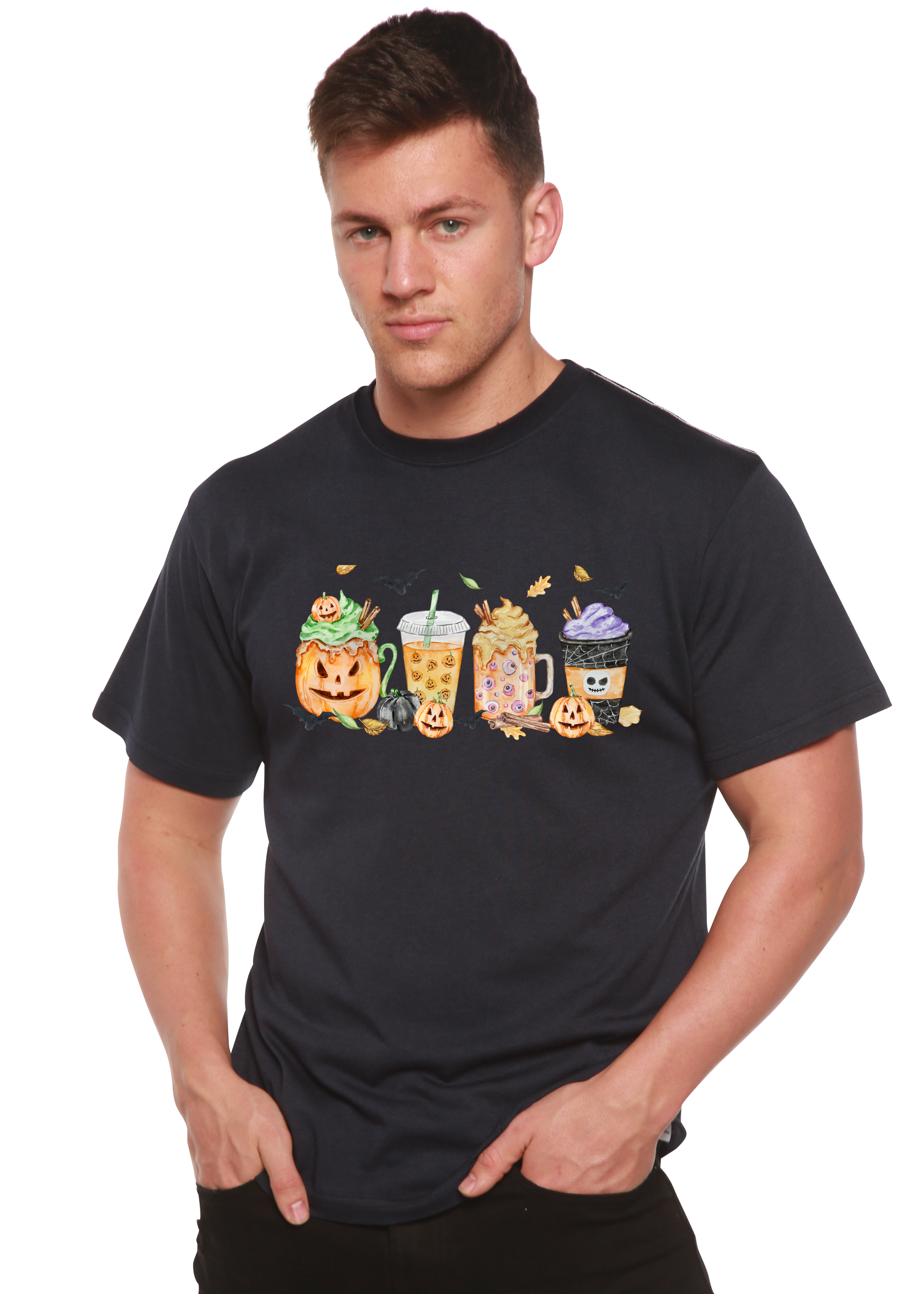 T-shirt graphique homme à manches courtes en viscose de bambou/coton biologique motif Joyeux Halloween