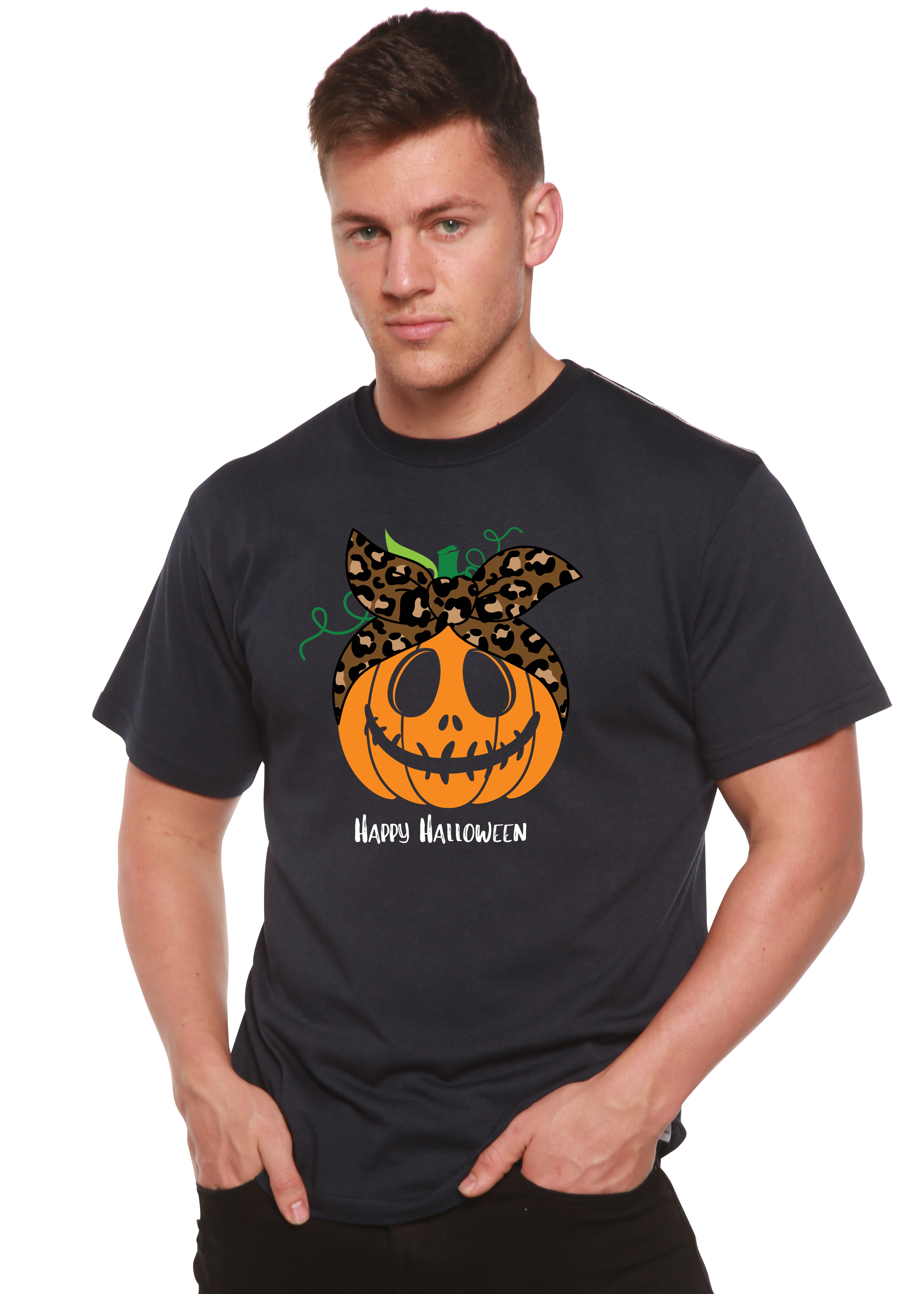 T-shirt graphique homme à manches courtes en viscose de bambou/coton biologique motif Joyeux Halloween
