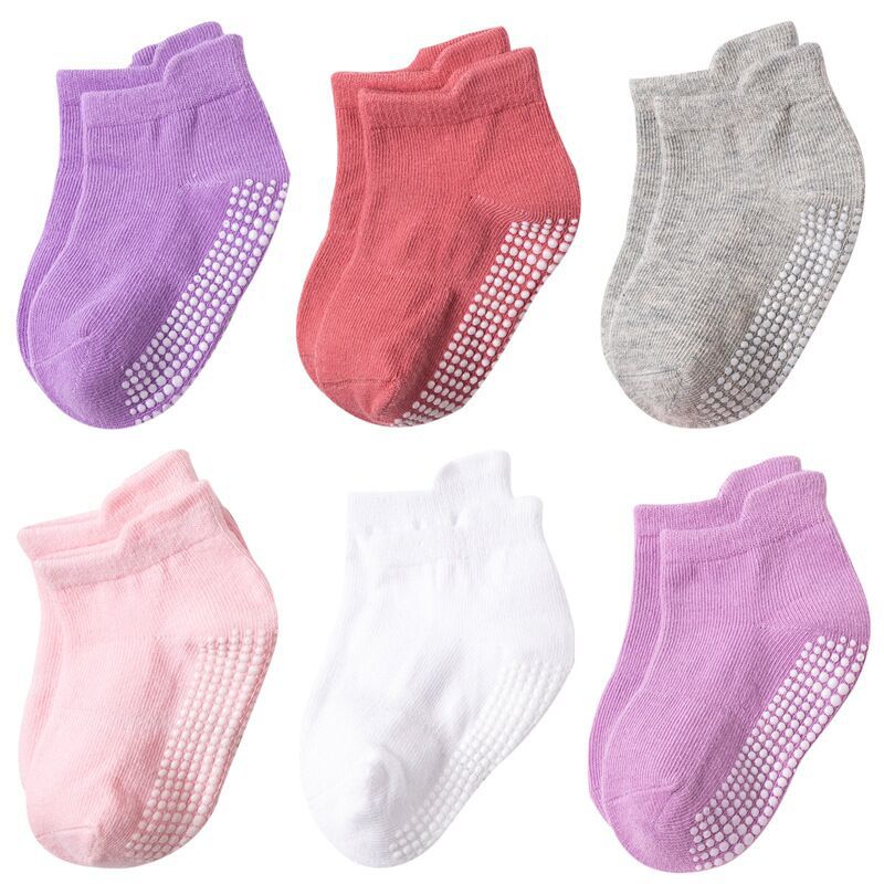 6 paires chaussettes courtes bateau antidérapantes en coton pour bébés garçons et filles