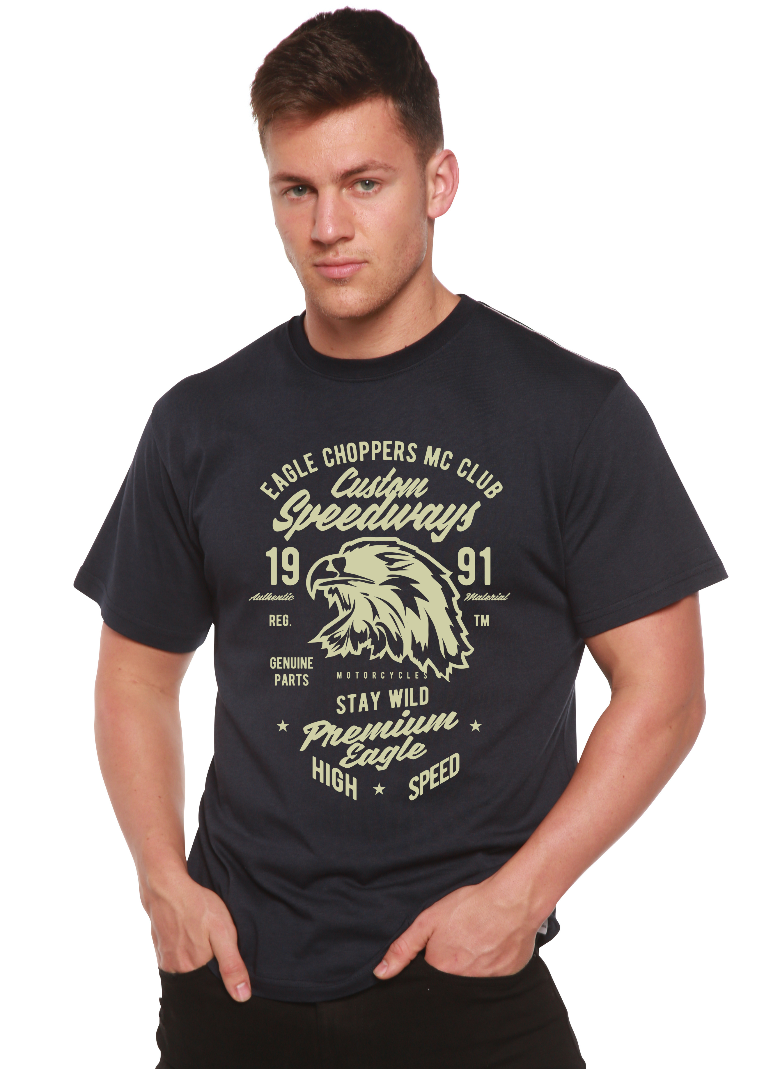 T-shirt graphique à manches courtes Custom Speedways Premium Eagle pour homme en bambou viscose/coton biologique