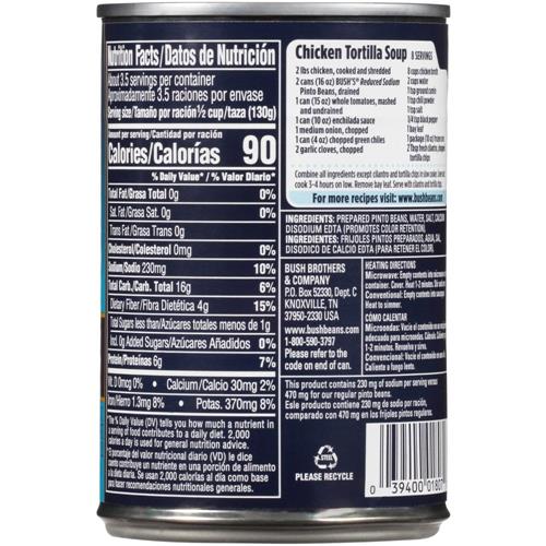 Haricots Pinto Bushs Best, boîte de 453 g, haricots en conserve, haricots pinto en conserve, source de protéines végétales et de fibres, faible en gras, sans gluten, pour soupes, salades et plus