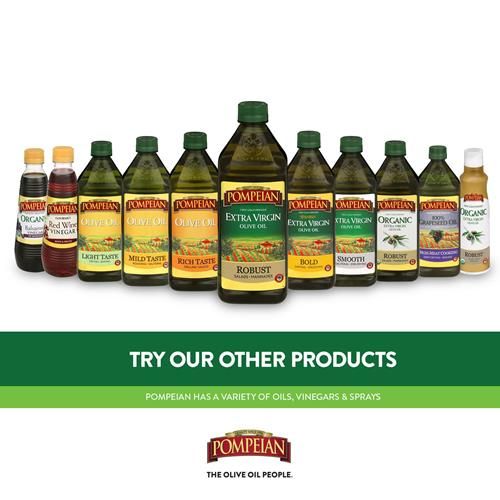 Huile d'olive Pompeian au goût doux, parfaite pour rôtir et faire sauter, naturellement sans gluten, non allergène, sans OGM, 473 ml.
