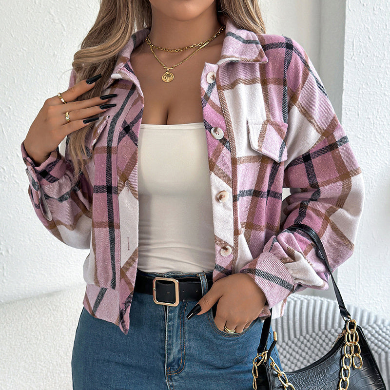 Surchemise à Carreaux – Veste Chemise Boutonnée à Manches Longues pour Femme