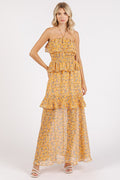 Robe longue fleurie à col bénitier, froncée et volantée – Robe longue fleurie élégante et féminine avec taille smockée et détails volantés