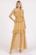 Robe longue à fleurs froncée et à col bénitier Mittoshop