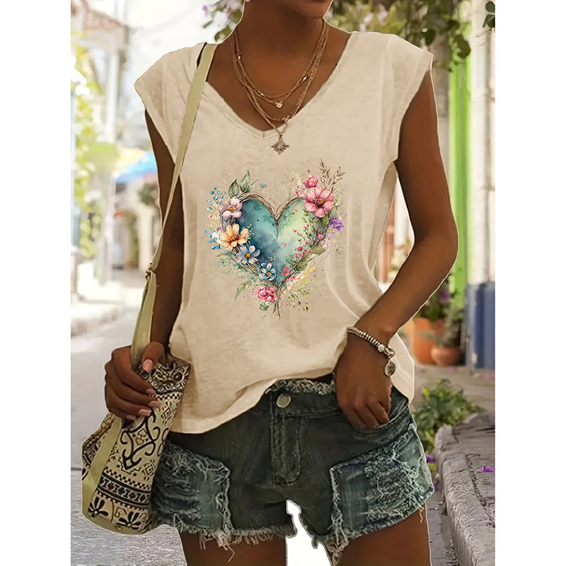 Lot de 2 hauts t-shirts à col en V imprimé graphique Fleurs Sauvages