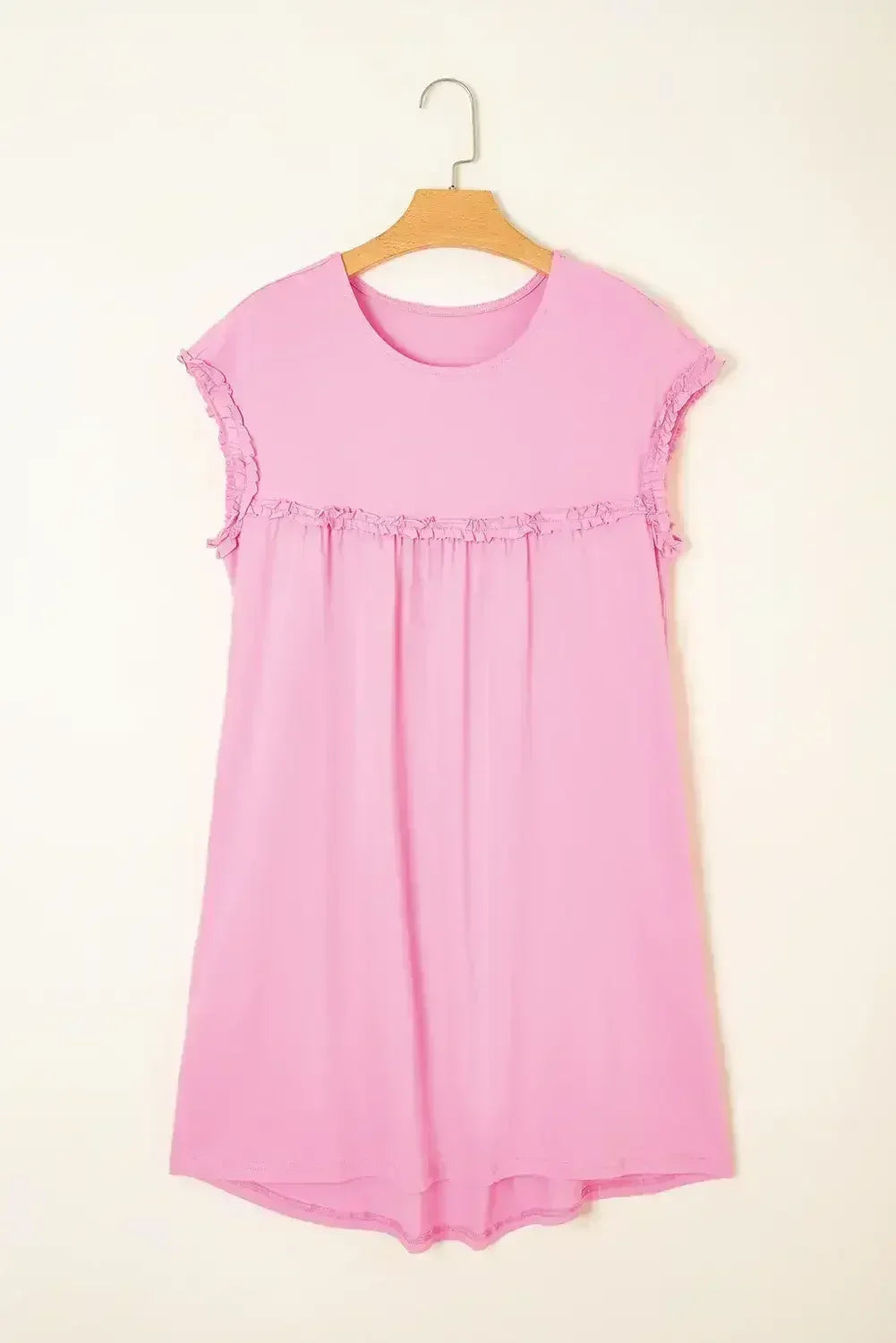 Mini-robe ample col rond à volants couleur avoine