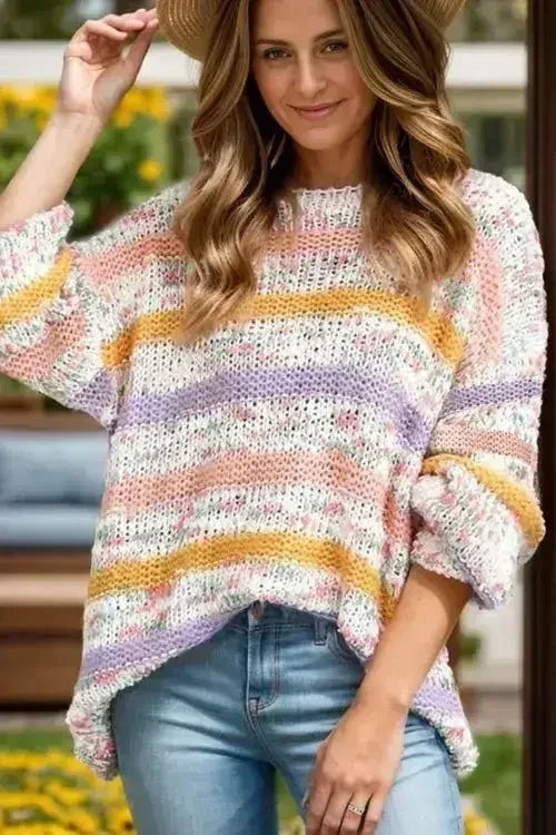 Pull à manches longues rayures contrastantes | Femstylo