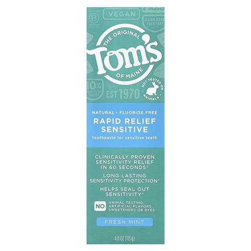 Toms Of Maine, Dentifrice sans fluorure pour soulagement rapide et naturel des dents sensibles - Menthe fraîche, 113 g