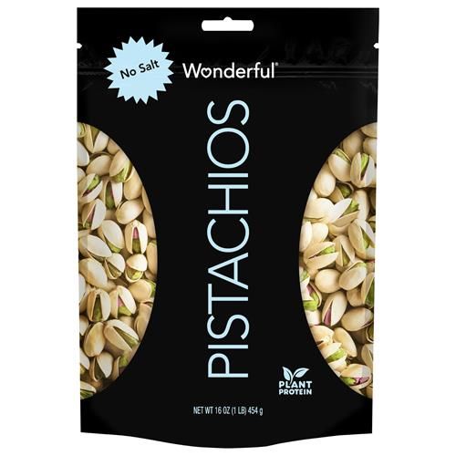 Pistaches Wonderful en Coque, Torréfiées Sans Sel, Sachet Refermable de 453 g, Snacks Protéinés, Sans Gluten, Snacks Sains pour Adultes