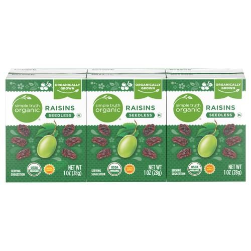 Raisins secs sans pépins bio Simple Truth, paquet de 6 / 28 g