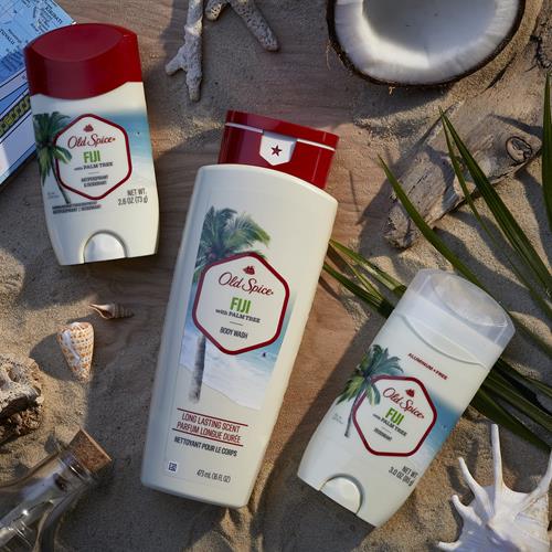 Déodorant antisudorifique Old Spice pour hommes, protection 24h/24 et 7j/7 contre la transpiration et les odeurs, revitalisants avancés pour la peau, parfum Fiji avec palmier, bâton invisible, 73 g (paquet de 2)