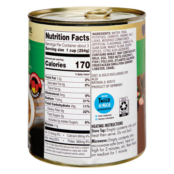Soupe de pois copieuse, cuisine allemande, 794 g