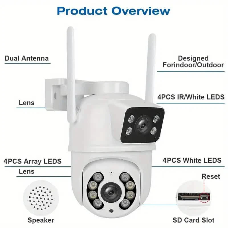 Caméra de sécurité WiFi PTZ 8MP double objectif – Vision nocturne et audio bidirectionnel