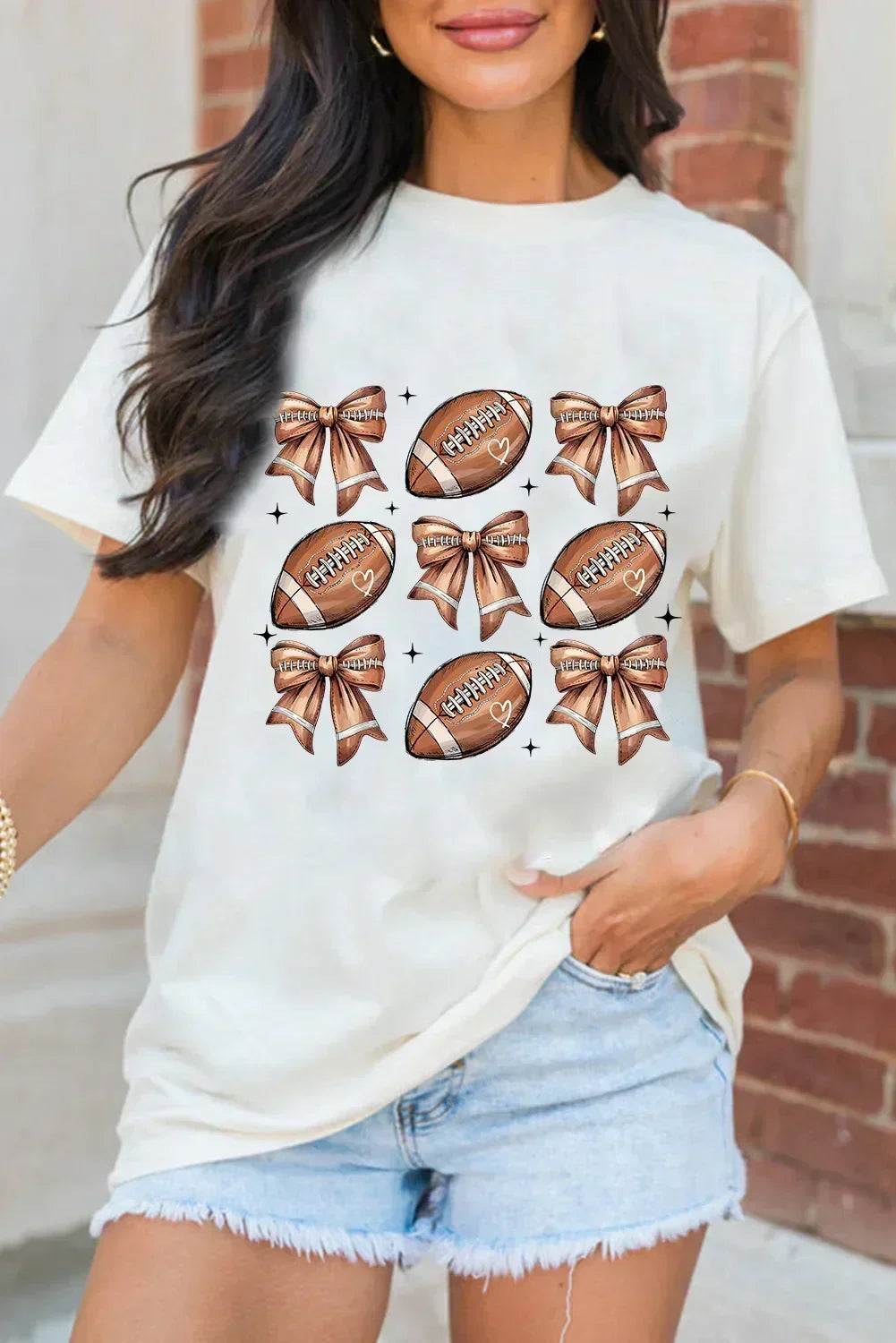 T-shirt blanc à imprimé nœud de mode rugby