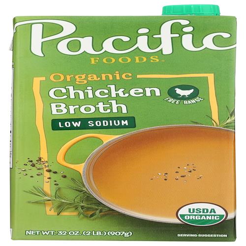 Bouillon de poulet biologique fermier à faible teneur en sodium Pacific Foods, 946 ml
