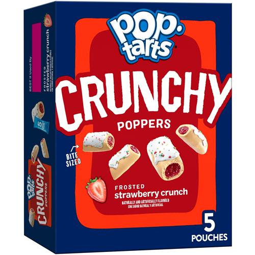 Pop-Tarts Crunchy Poppers Morceaux de collation croustillants fourrés, collations pour enfants, collations à emporter, Fraise givrée croustillante, boîte de 141g (5 sachets)