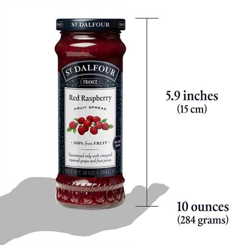 Confiture de framboises St. Dalfour - 283 g - 100% fruits, sans ingrédients artificiels, sans OGM, sans sucre de canne, entièrement naturelle, fabriquée en France