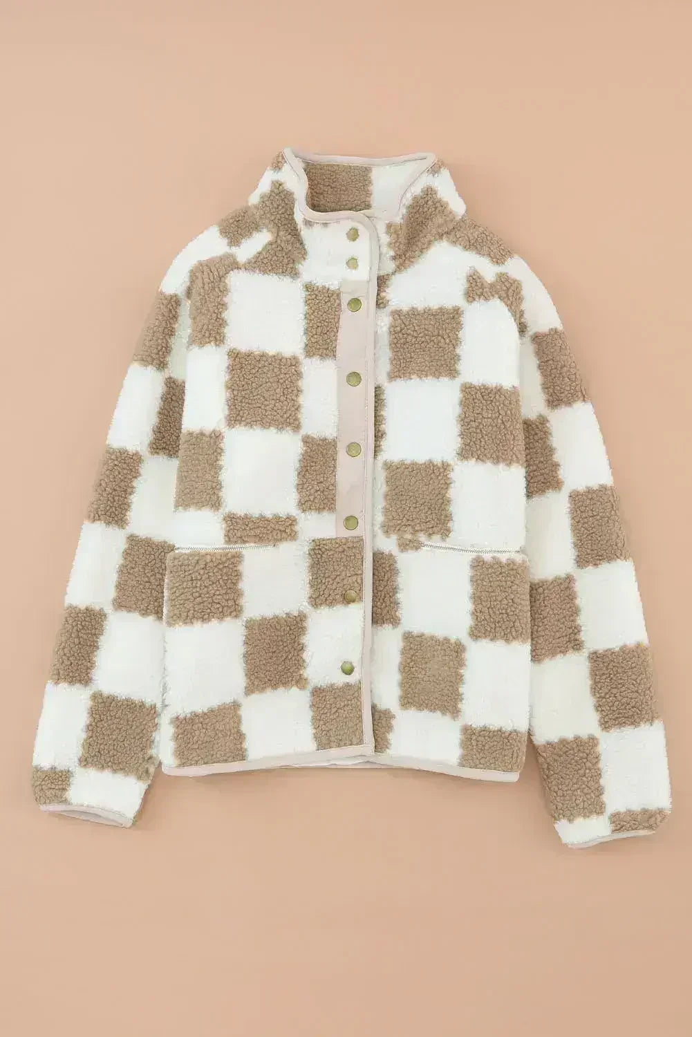 Veste à carreaux Sherpa - Boutons-pression marron à carreaux - Doublure polaire confortable