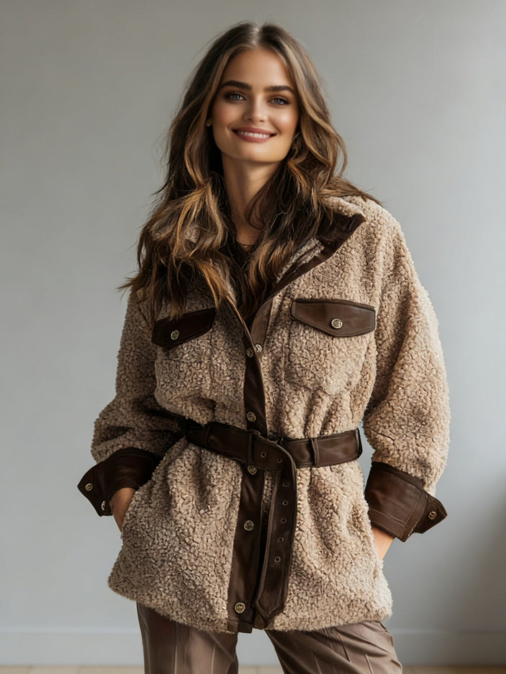 Blouson vintage femme en cuir PU – Doublure en fourrure d'agneau pour l'automne et l'hiver