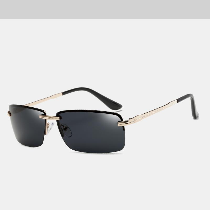Lunettes de soleil de luxe classiques rétro sans monture pour homme, polarisées dorées, de marque de luxe, lunettes de conduite de nuit Oculos de sol