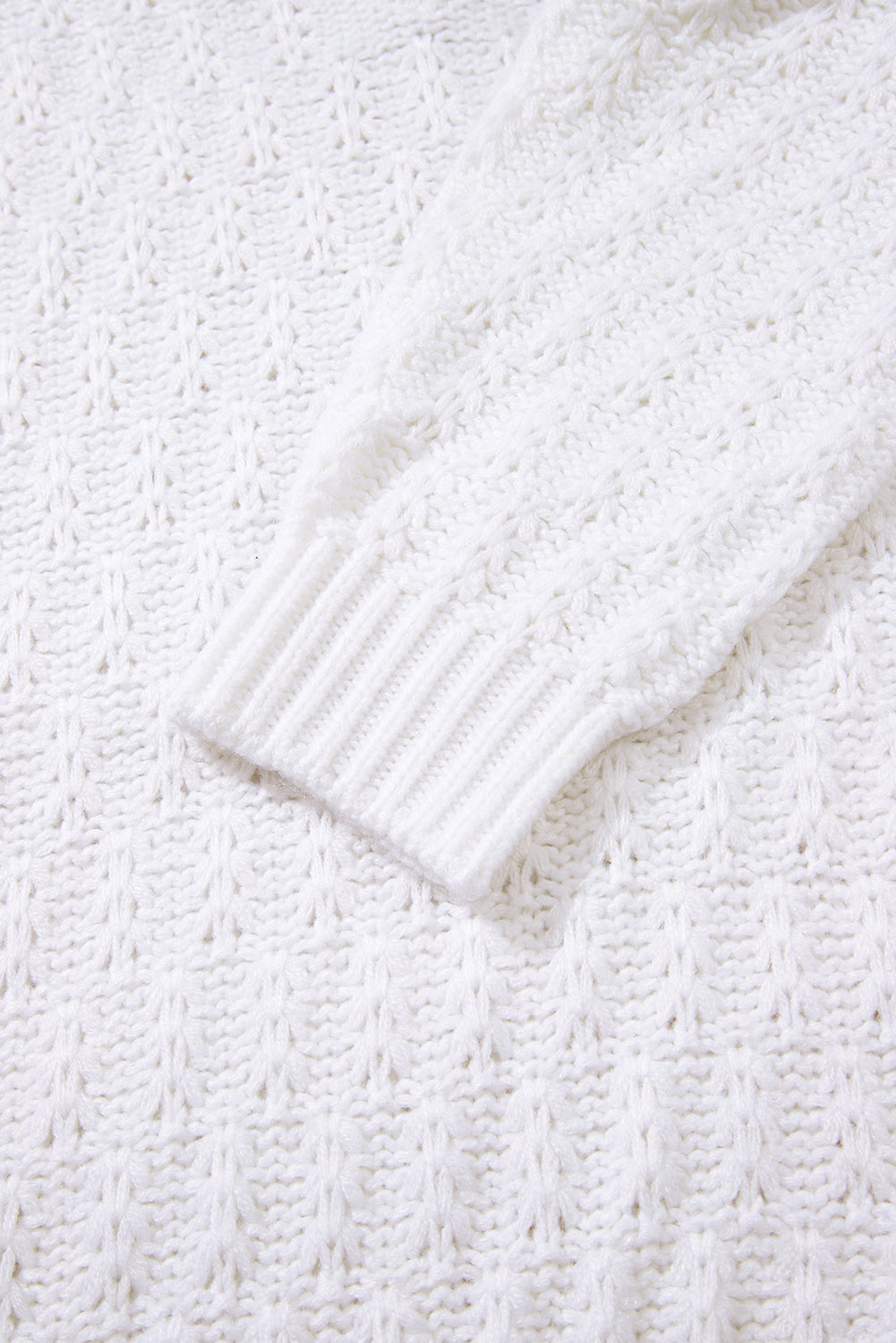 Pull ample en tricot blanc uni à bord côtelé et col en V - Femstylo