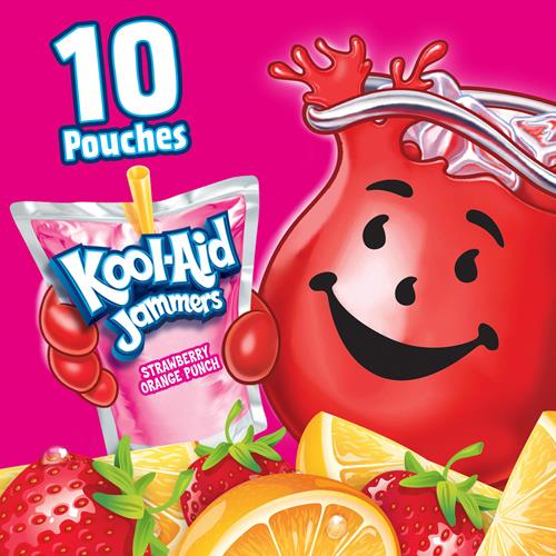 Boisson aromatisée à 0 % de jus Kool-Aid Jammers Sharkleberry Fin, punch fraise-orange, boîte de 10 unités, sachets de 177 ml