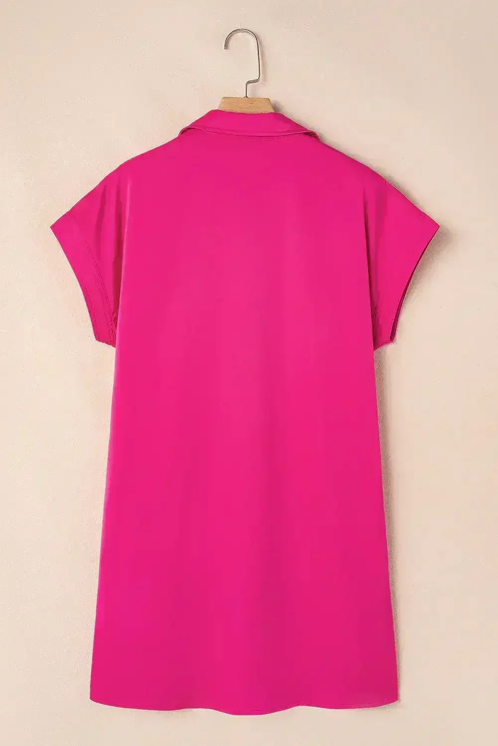Robe T-shirt Décontractée Boutonnée Col Rose Rouge