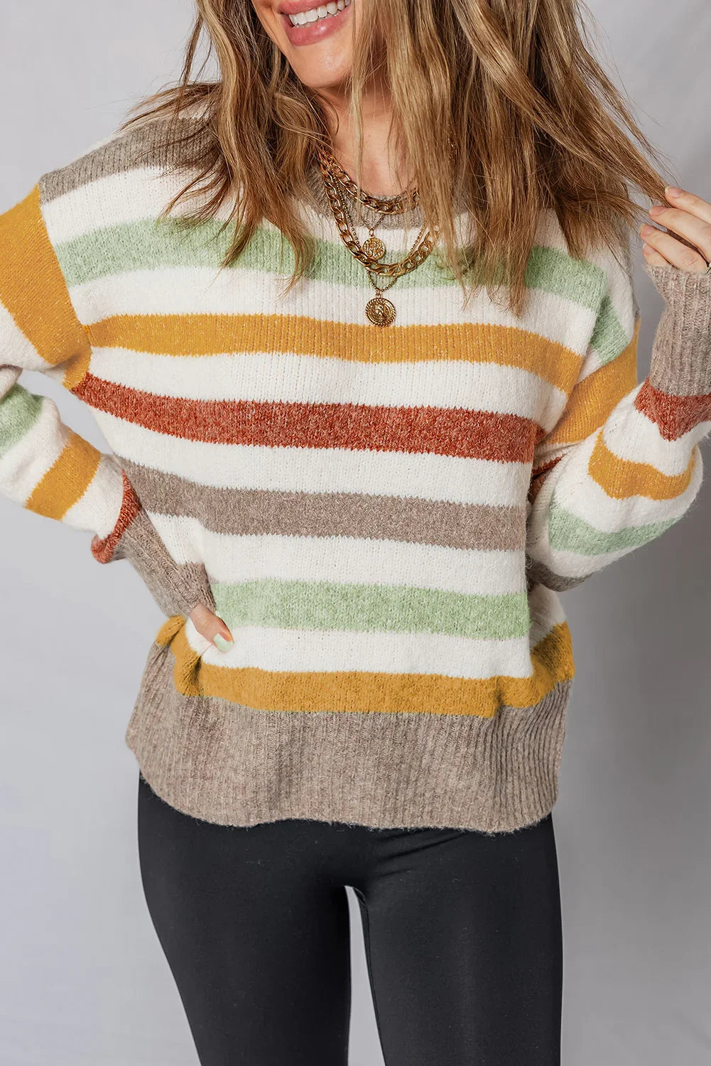 Pull ras du cou en maille color-block multicolore à épaules tombantes