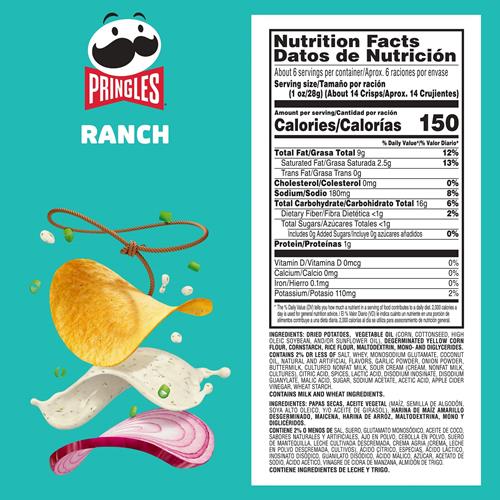 Pringles, croustilles, saveur ranch, 158 g