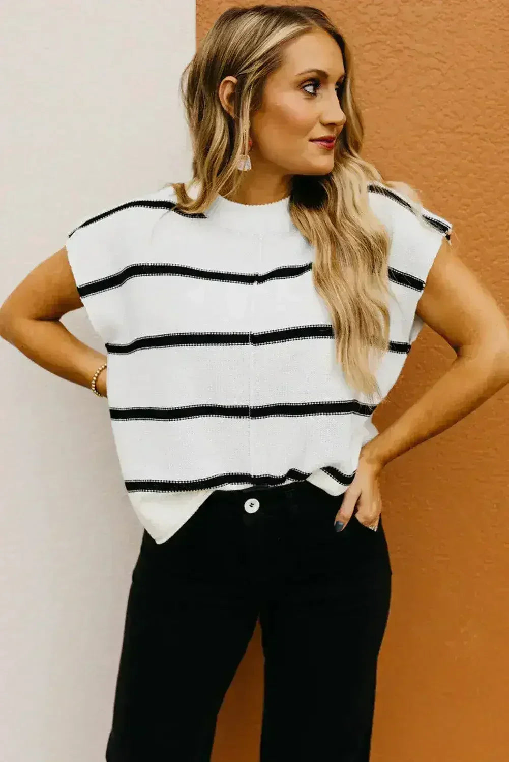 Pull à manches chauve-souris rayé - Tee-shirt oversize rayé | Femstylo
