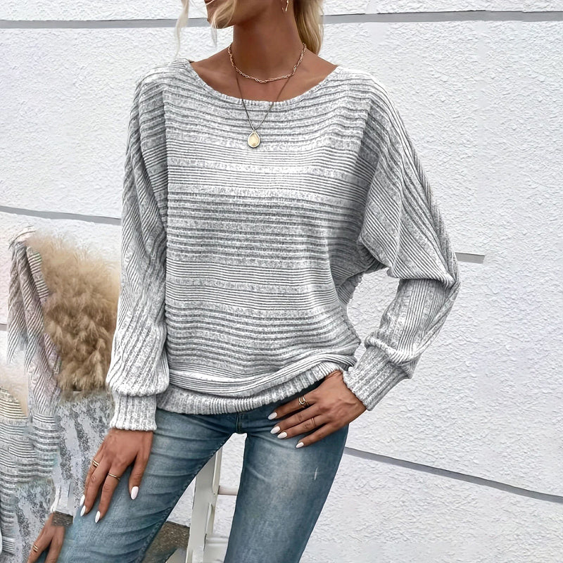 Chandail texturé à manches longues et col rond pour femme
