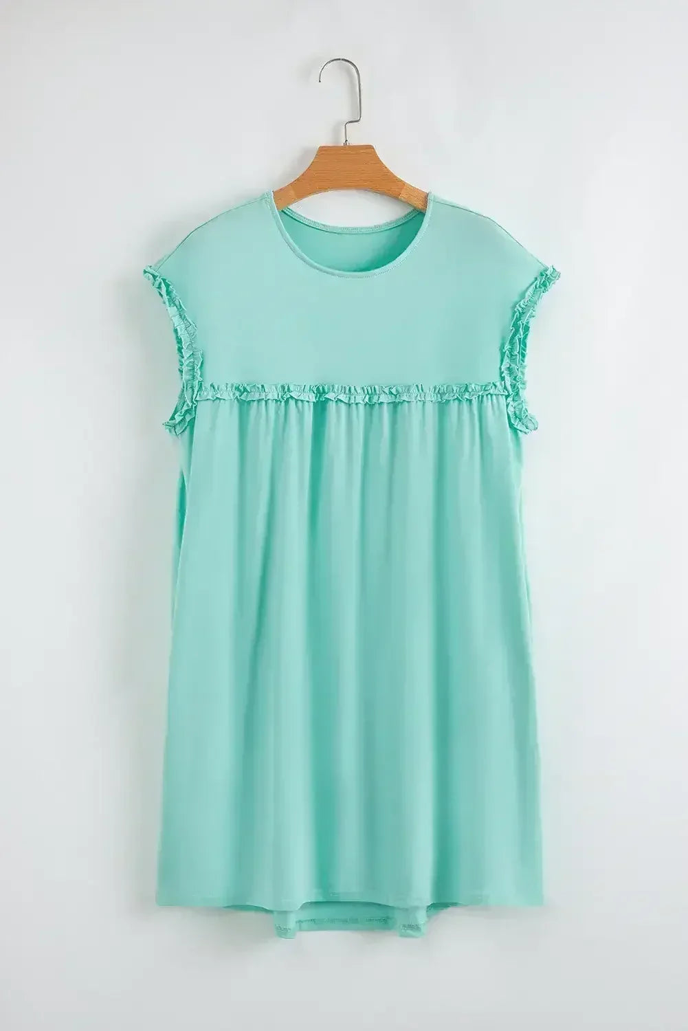 Mini-robe ample col rond à volants couleur avoine