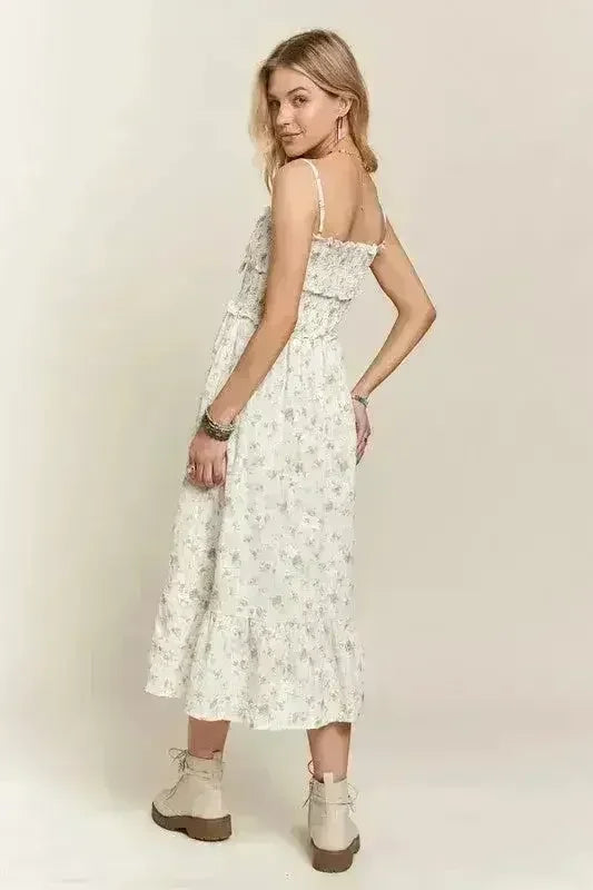 Robe Caraco Smockée à Col Coeur et Imprimé Floral ADORA