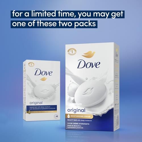 Pain de Toilette Dove Original Nettoyant Doux Hydratant Pour Peaux Douces et Délicates Formulé Avec 1/4 de Crème Hydratante 106 g, 4 Pains