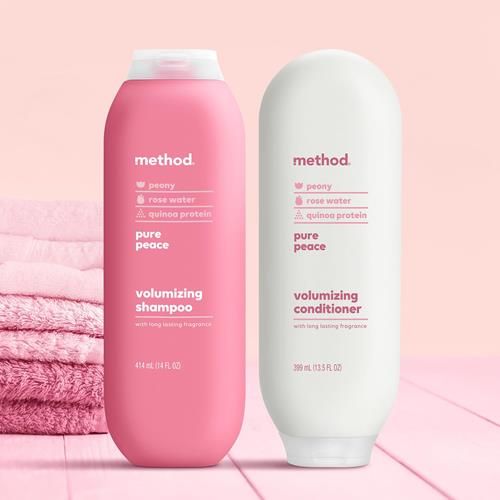 Shampoing Volumateur Method, Pure Peace aux notes de rose, pivoine et sel de mer rose, sans parabène ni sulfate, 414 ml (Lot de 1)