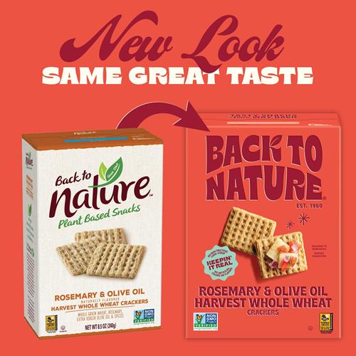 Back To Nature - Biscuits salés blé entier romarin et huile d'olive Harvest - Sans OGM, fabriqués avec du blé entier et du sel de mer, des collations sérieusement savoureuses - 7 onces