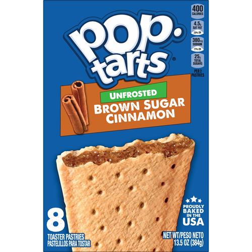 Pop-Tarts Pâtisseries à toaster, aliments pour le petit-déjeuner, collations pour enfants, Cassonade Cannelle Non Glaçée, Boîte de 382g (8 Pop-Tarts)