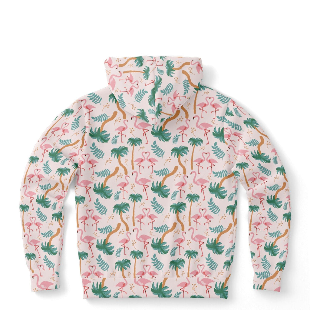 Sweat à capuche motif floral tropical flamant rose