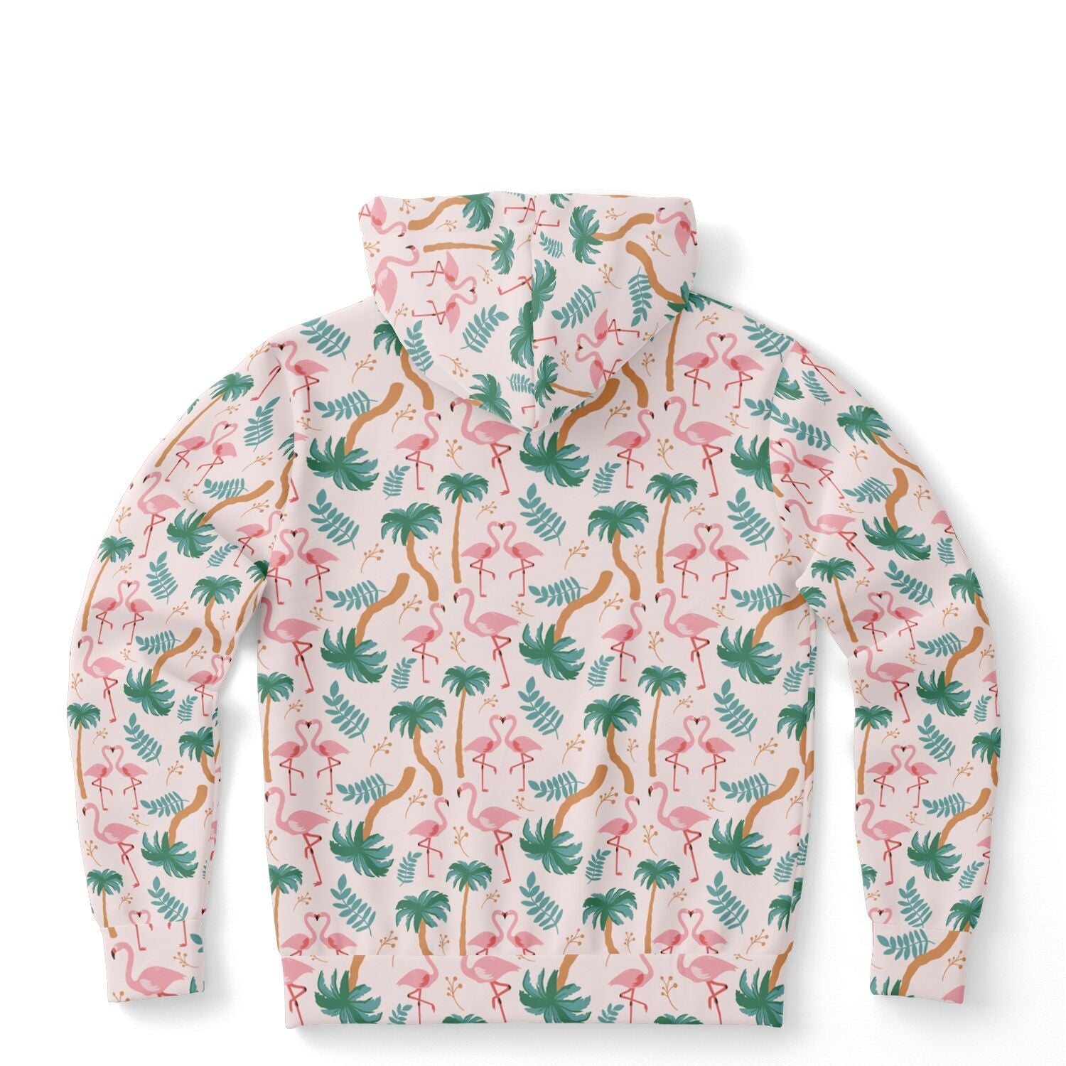 Sweat à capuche motif floral tropical flamant rose