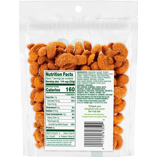 Noix de cajou grillées saveur barbecue de Memphis Simple Truth 7 oz