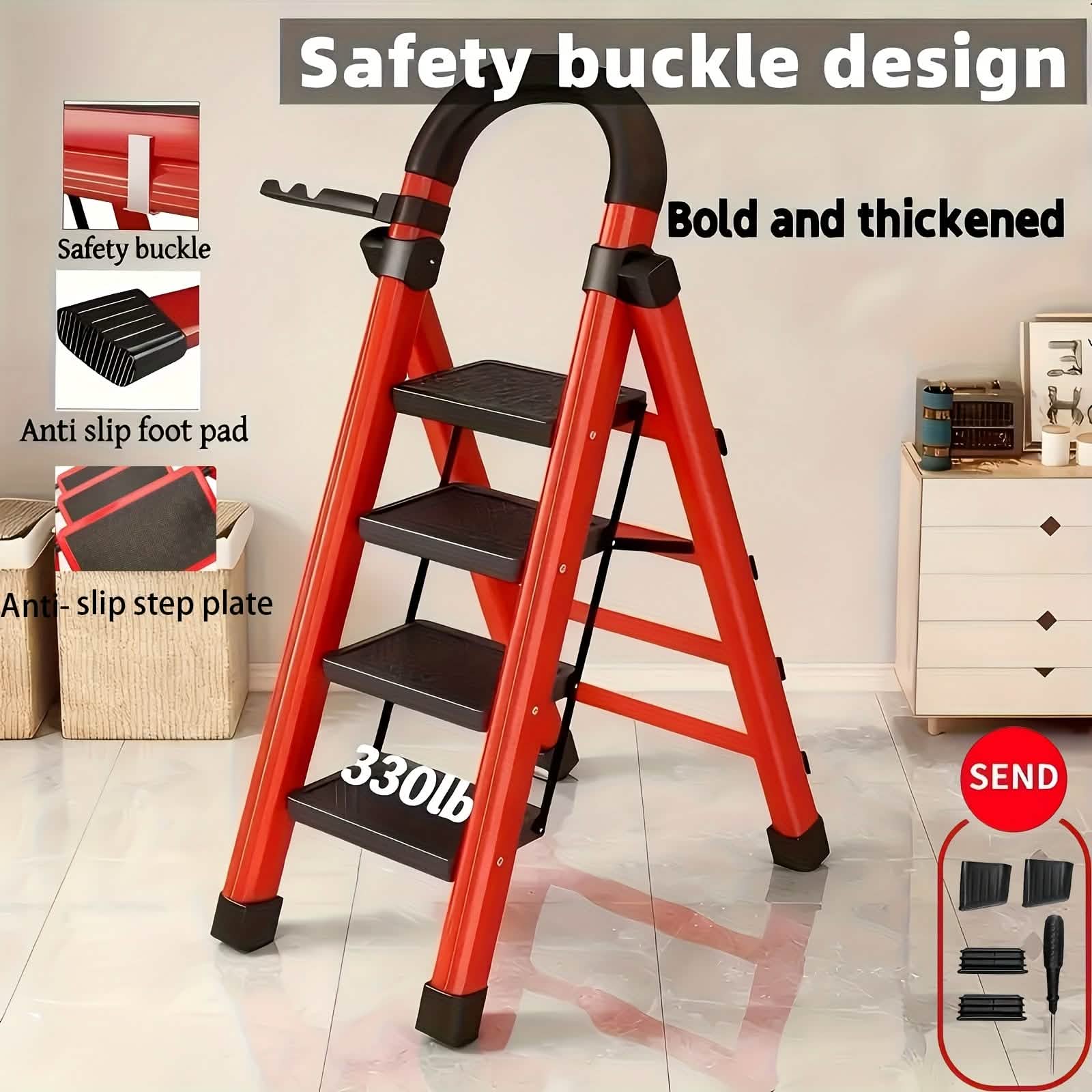 Escabeau pliant à 3/4 marches – Escabeau portable en acier, antidérapant