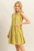 Robe étagée à col rond et manches à volants pour femme – Robe étagée féminine et ludique avec manches à volants pour occasions décontractées ou habillées